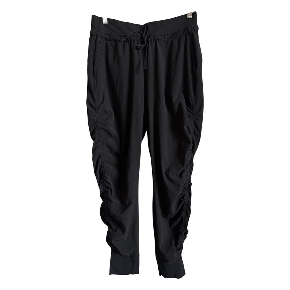 Athleta Attitude Joggers Black Ruched Leg Travel Pants Tech Athletic Women Sz 6